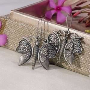earrings, oxidised earrings, hoop earrings, param sundari earrings, butterfly earring, titli hoops
